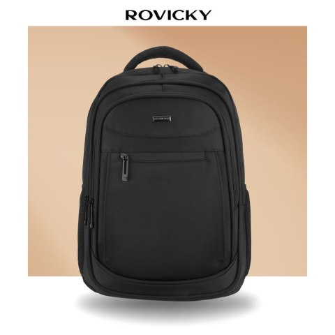 Duży, podróżny plecak z poliestru w czarnym kolorze, idealny na bagaż podręczny - Rovicky