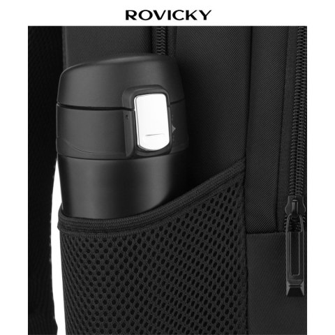 Duży, podróżny plecak z poliestru w czarnym kolorze, idealny na bagaż podręczny - Rovicky