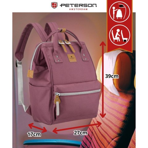 Fioletowy plecak damski z poliestru z miejscem na laptopa i portem USB - Peterson