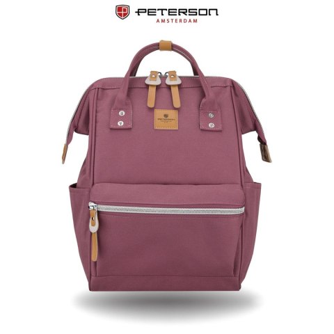 Fioletowy plecak damski z poliestru z miejscem na laptopa i portem USB - Peterson