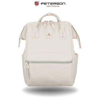 Plecak damski z poliestru w kolorze ecru z miejscem na laptopa i portem USB - Peterson