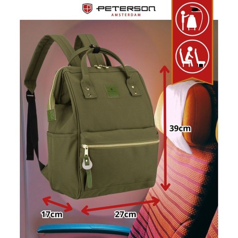 Zielony plecak damski z poliestru z miejscem na laptopa, zawieszony na regulowanych szelkach - Peterson