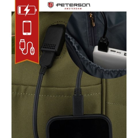 Zielony plecak damski z poliestru z miejscem na laptopa, zawieszony na regulowanych szelkach - Peterson