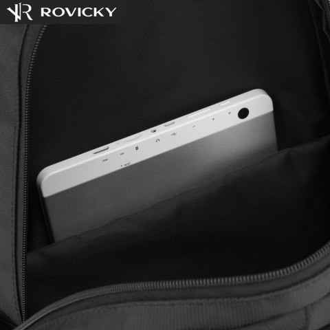 Pojemny plecak podróżny do samolotu wykonany z poliestru w czarnym kolorze - Rovicky