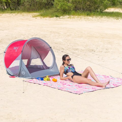 NC3142 CZERWONO-SZARY NAMIOT PLAŻOWY SAMOROZKŁADAJĄCY PODŁOGA NILS